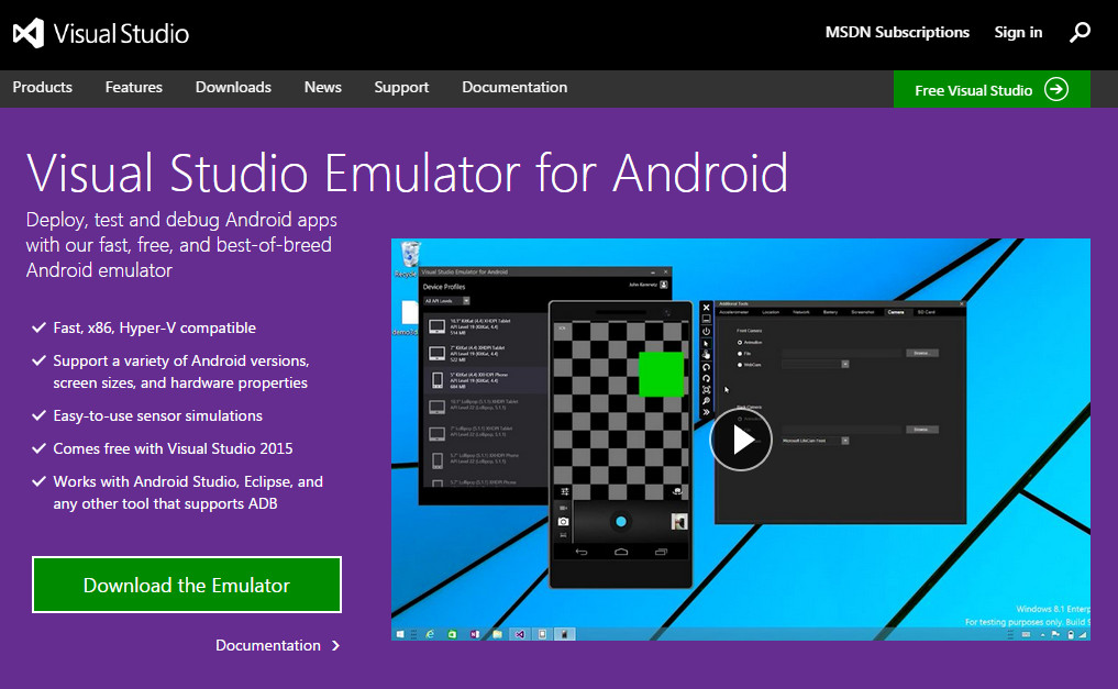 windows emulator mac visual studio